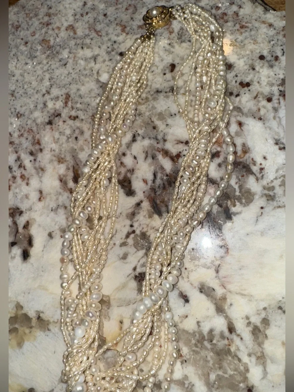 Vintage Multi-Strand Freshwater Pearl Torsade Necklace - Ornate Clasp
